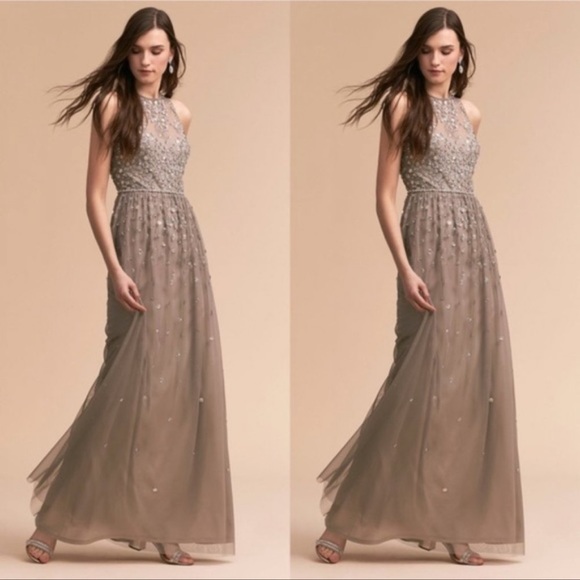 Anthro x BHLDN Ginny Gray Embellished Maxi Dress - Picture 2 of 8